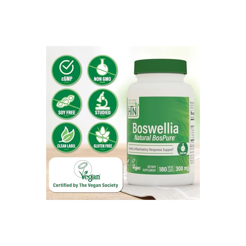 Health Thru Nutrition Boswellia Bospure Non-GMO 300Mg Vege-Capsules, 180 Count