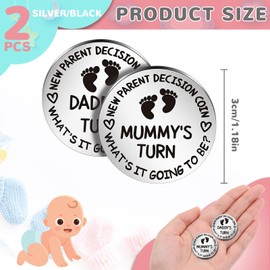 Hicarer 2 Pcs Funny Baby Gift New Parents Decision Coin New Mom Gifts Double Sided Decision Making Coin New Pregnancy Gift for First Time Mom Dad Push Present for Christmas (Silver)