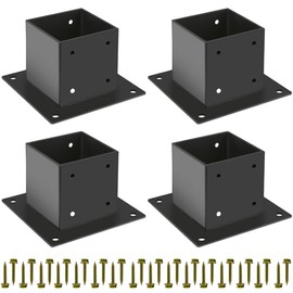 4×4 Post Base 4 Pcs,Deck Post Brackets,Inner Size 3.5"x3.5" Thick Steel Fence Post Anchor Base,Black Powder Coated Heavy Fence Post,for Supports Porch Railing Post Holders Pergola Brackets