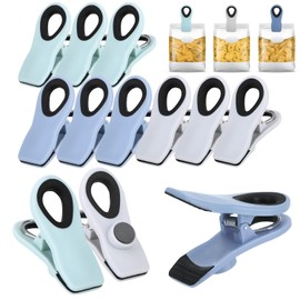 com-four® 12 x Sealing Clips for Bags - Bag Clips for Sealing and Keeping Fresh - Plastic Bag Clips - Sealing Clips with Small Magnet (Pack of 12 - Grey + Blue + Mint)
