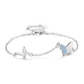Viwind Women's 925 Sterling Silver Butterfly Bracelet Sparkling Cubic Zirconia Bracelets Adjustable Charm Bracelet for Women with Gift Box, with Jewellery Gift Box, 20 inches, Sterling Silver