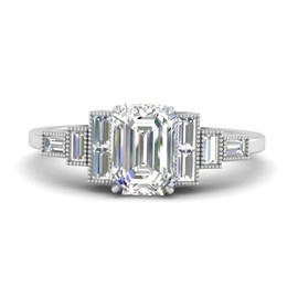 CaratYogi Choose Your Gemstone Baguette Milgrain Graduated Diamond CZ Ring Sterling Silver Emerald Shape Side Stone Engagement Rings Lightweight Office Wear Everyday Gift Jewelry US Size 4 to 12,