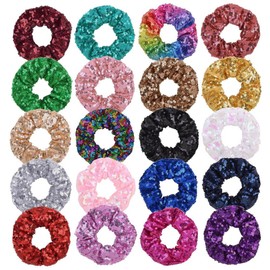 ZOONAI Women Teen Girls Sequins Satin Scrunchies Hair Accessories Elastic Sparkly Hair Ponytail Holder Hair Tie - Set of 2 (Deep Purple)