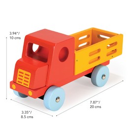 Mentari Toys - Red Truck - Vibrant Classic Wooden Toy Truck with Opening Trailer and Rotating Wheels - Easy to Grasp - Encourages Imaginative Play, Motor Skills - Age 3+ (MT7906)