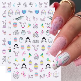 RIICFDD Easter Nail Stickers 8 Sheets 3D Self-Adhesive Nail Art Stickers Bunny Nail Stickers Cute Rabbits and Easter Eggs Nail Accessories for Women Girls Easter Nail Decals