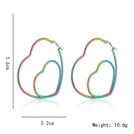 Hoop Earrings for Women, Rainbow Big Heart Earrings for Women Stainless Steel Double Love Statement Earrings Fashion Jewelry Statement Large Geometric Earrings, One Size, Stainless Steel, No Gemstone