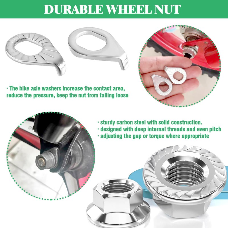 16Pcs 3 Size Bicycle Hub Flanged Axle Nut and Safety