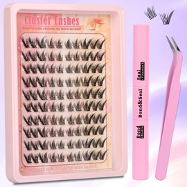 Gmagictobo Lash Clusters Fluffy Manga Lash Clusters Kit Spiky Eyelash Clusters Natural Clear Band Fairy Lashes Pack Wet-Look C Curl Individual Lashes Clusters Lash Glue Lash Tweezers