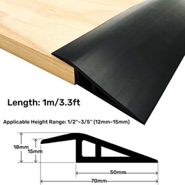 Floor Transition Strip PVC Door Threshold Ramp Doorway Edge Trim Flooring Edging Trim for Laminate Doorway Carpet Tile Floor Edge Threshold from 1/2" to 3/5" (Black, 3.3Ft)