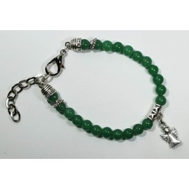Eurofusioni Natural Stone Jade Bracelet with Mini Guardian Angel Silver Plated - Pendant: Height 1.6cm, Silver tone metal stone, without stone