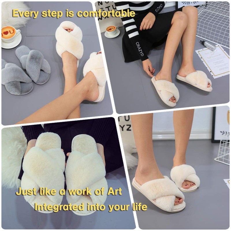 LZLER Women’s Cross Band Slippers, Soft Plush Fleece Lightweight Non