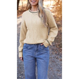 Zeagoo Womens Sweaters Vintage Cable Knit Petite Fisherman Crewneck Clothes 2024 Fall Pullover Top Trendy Outfits