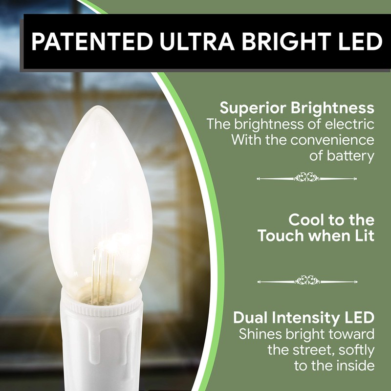 612 Vermont Ultra-Bright LED Window Candles with Timer, Battery Operated,