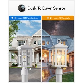 OPAXIS Dusk to Dawn Outdoor Post Lights, White Post Lights Outdoor with Pier Mount Base, Waterproof Lamp Posts Outdoor Lighting with Tempered Glass for Garden, Porch(Hardwired 120V, Not Solar)