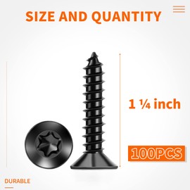 100 PCS #8 X 1-1/4 Inch Black Coated Flat Head Torx/Star Wood Screws, Stainless Steel 18-8 (A2) Fully Threaded 8 X 1-1/4'' Multipurpose Screw by TPOHH