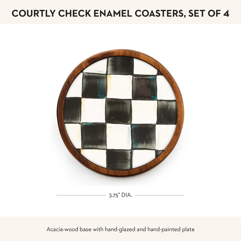 MacKenzie-Childs Courtly Check Round Enamel Coasters, Table Coasters for Drinks,