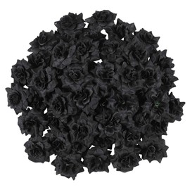 50piezas Cabezas De Flores De Rosa Artificial De Seda Negras para Decoración De Bodas Manualidades Y Accesorios para Sombreros Ropa Y Álbumes