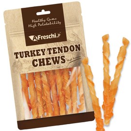 AFreschi Turkey Tendons for Dogs, USA-Sourced, Healthy Dog Treats, Rawhide-Free Puppy Chews, Long Lasting, All Natural, Hypoallergenic Dog Treats, Classic Series, Coil (L), 3 oz Pack