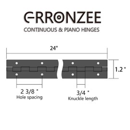 2PCS Heavy Duty Piano Hinge 24 Inch x 1.2 Inch Stainless Steel Black Continuous Hinge for Cabinet, Door, DIY Wood Boxes, 0.047" Leaf Thickness, 1.2" Open Width