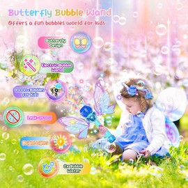 PANACARE Bubble Wand for Kids Girls Butterfly Bubble Wand Light Up Automatic Bubble Machine Blower Maker Wands with Bubble Solution,10000+ Bubbles/Min for Toddlers Outdoor Party Toys Birthday Gift