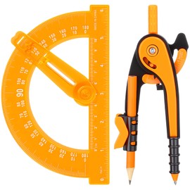 Zonon Student Protractor and Compass Set, Student Geometry Math Set Drawing Compass and 180 Degree 6 Inch Protractor with Swing Arm for Drawing Measuring School Office(Orange)
