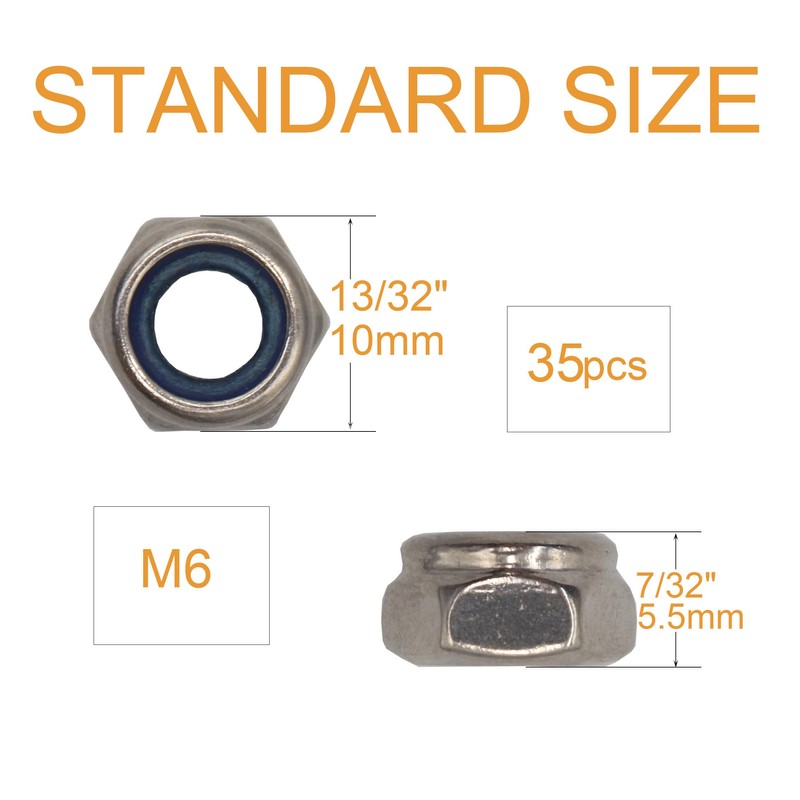 BinifiMux 35Pcs M6 x 1.0mm Lock Nuts - 304 Stainless