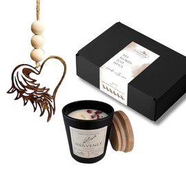 Hug in a Box Care Package for Death in Family, Lavender Vanilla Sympathy Candle, Angel Wing Car Charm Ornament, Condolence Gift Baskets for Loss, Grief Candle Hug Gift, Heavenly Hugs