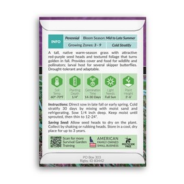 Survival Garden Seeds - Switchgrass Seeds for Planting | Panicum virgatum | North American Native Bunchgrass Plant | Prairie Restoration, Wildlife Cover - 1 Pack