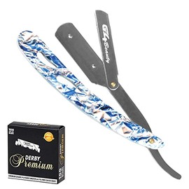 G4 Stainless Steel Straight Edge Barber Shaving Razor Blade for Close Shaving Men Replaceable Blades (Blue Patteren)