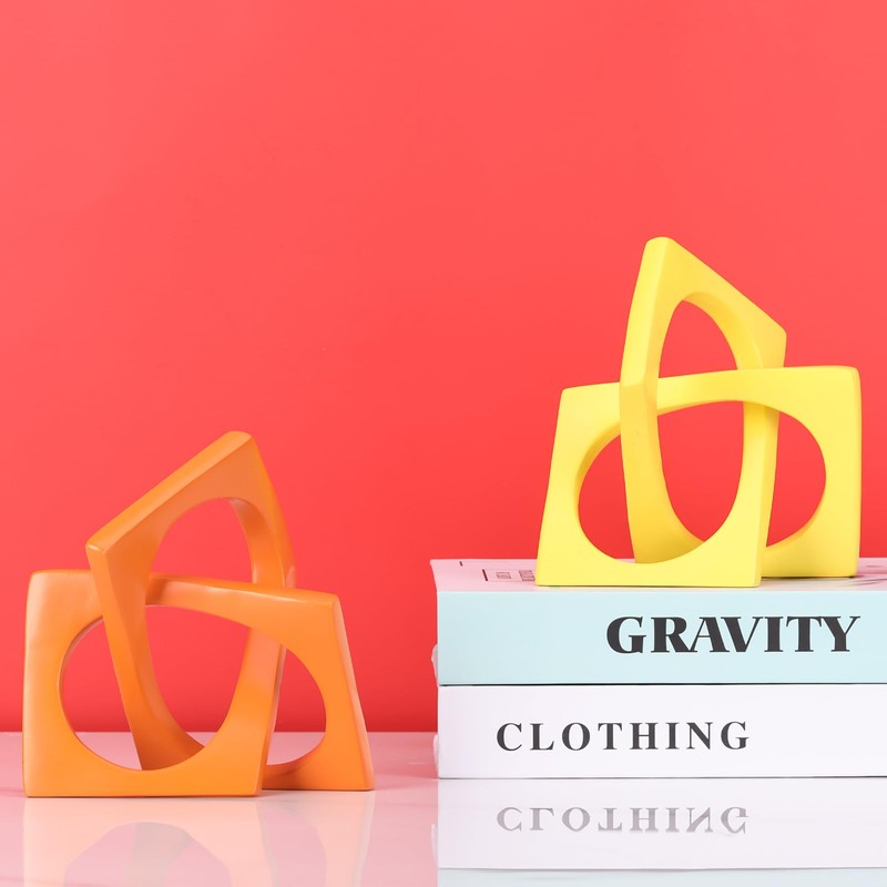 Modern Geometric Sculpture Yellow Knot Statue Decor, Home Yellow Bookcase