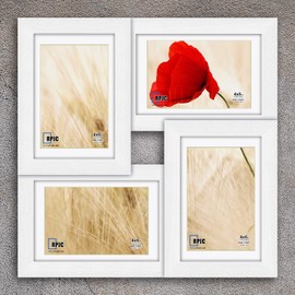 RPJC 4x6 Solid Wood Collage Picture Frame with High Definition Glass Display 4-opening Family Multi Photo Frames For Wall Hanging White