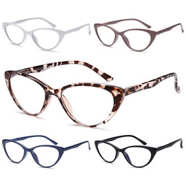 EYEURL Reading Glasses for Women 5 Pack Fashion Cat Eye Reading Glasses, Men Blue Light Blocking Readers with Spring Hinges Computer reading glasses.3.75