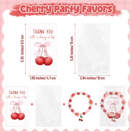 Quelay 25 Sets Cherry Bracelet Gifts with Thank You Cards Bulk Bridal Shower Party Favors Cherry Party Themed Gifts Heart Charm Bracelets for Women Bridesmaids Baby Shower Birthday Friendship Jewelry