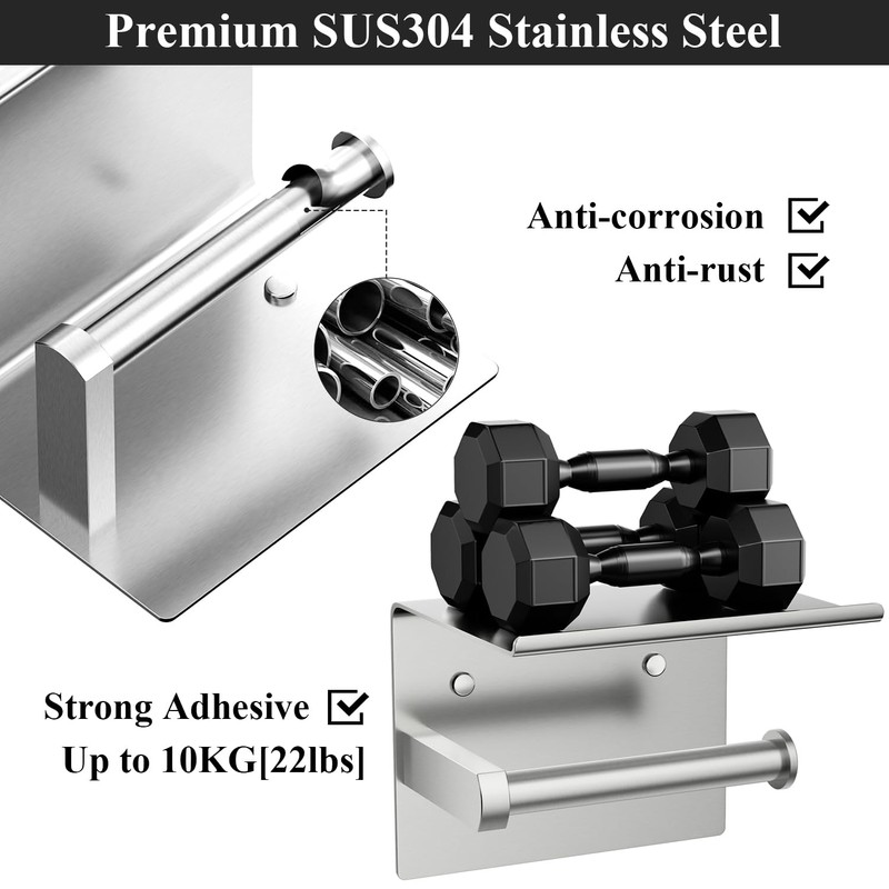 Tindbea Mega Size Toilet Paper Holder with Shelf + Towel