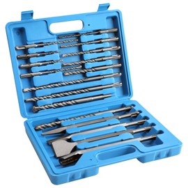 SDS Drill Bits Set-17pcs Rotary Hammer Drill Bits and Chisel Set for Impact Rotary Hammer Drill Attachments,SDS Plus Carbide-Tipped Concrete Masonry Drill Bits and Chisels for Stone, Brick, Cement