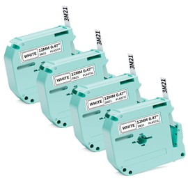 Vixic M-K231 Label Tape Replace for Brother P Touch M Tape M231 M-K231S MK231 M-231 12mm 0.47 White for Brother PTouch PT-M95 PT-90 PT-65 PT-80 PT-70 PT-45 M950 M960 Label Makers, 4 Pack