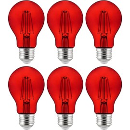 Sunlite LED Colored Filament A19 Light Bulb, 4.5 Watts, Medium E26 Base, 120 Volts, Transparent Red, Dimmable, 320 Degree Beam Angle, UL Listed, 6 Count