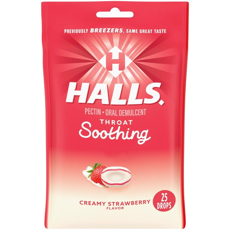 Halls Breezers Pectin Throat Drops Cool Creamy Strawberry - 25