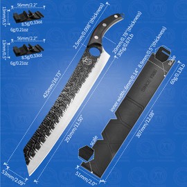 XYJ Japanese Chef Knife With Knife Guards Protector,Carving Brisket Knives,Camping Butcher Kitchen Knives,Curved Full Tang (11.5 Inch)