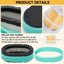 32 083 09-S Air Filter for Kohler 7000 Series KT725 KT735 KT740 KT745 Engine, Lawn Mower Air Filter for Cub Cadet XT1 Engine Replace for KH-32-883-09-S1 32 883 09-S1 4PCS