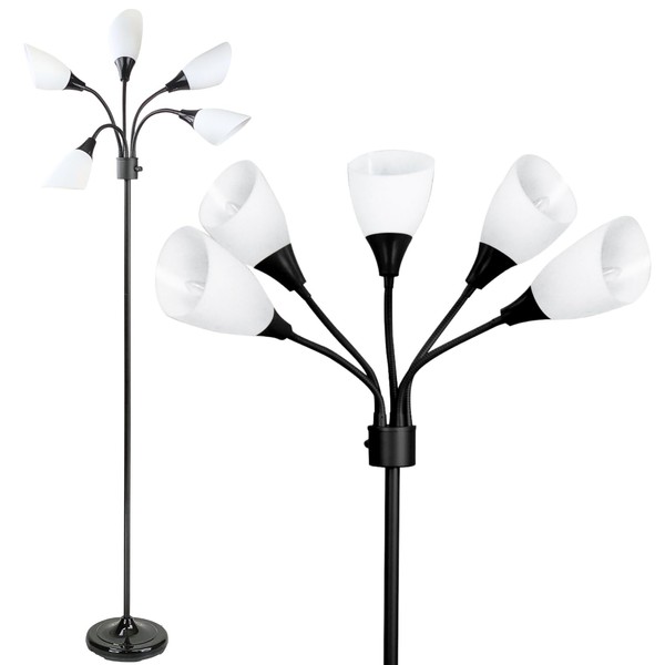 LIGHTACCENTS Modern Multi-Head Medusa Floor Lamp - 5 Light Standing Lamp for Bedroom and Living Room with Positionable Acrylic White Shades & 3-Light Mode Switch - Tall Black Floor Lamp (Black)