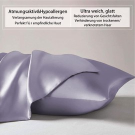 Texbee Silk Pillowcase, Silk Hair and Skin Care with Zip on Both Sides, 22 Momme Silk, Pack of 2, 40 x 60 cm, Lilac