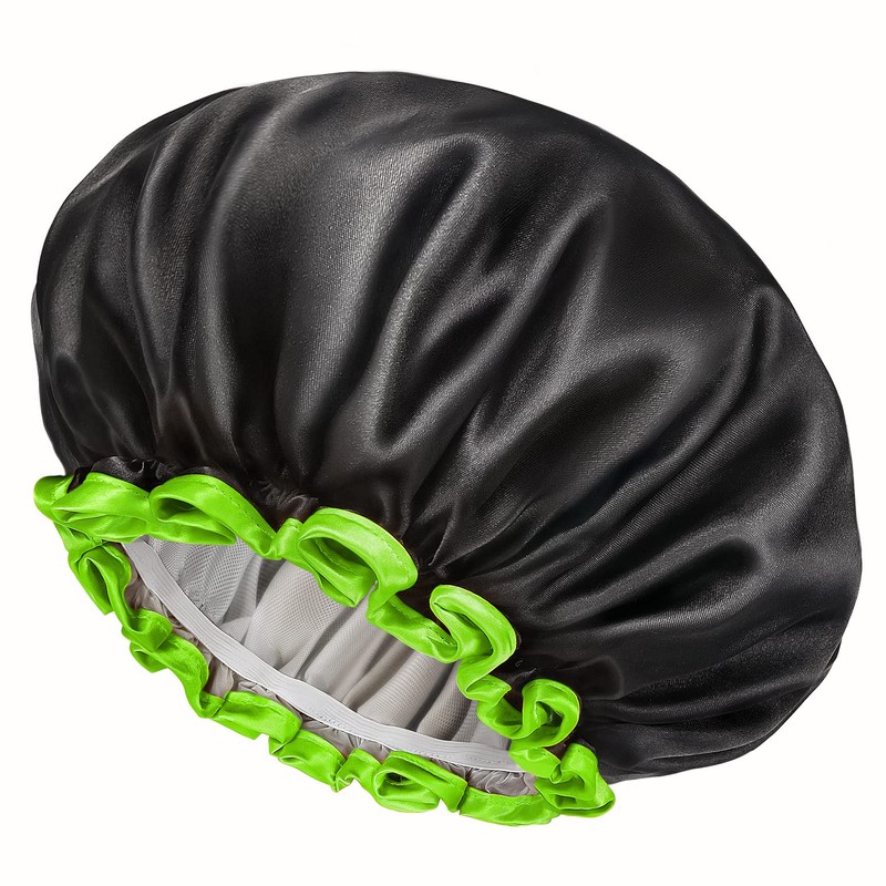 mikimini Black Shower Cap 1 Pack, Reusable, Double Layers Waterproof