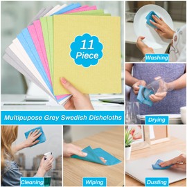 11 Pack Swedish Dish Cloths for Kitchen, Highly Absorbent Reusable Dishcloth Towels Cellulose Sponge Kitchen Rags for Drying Dishes Wiping Surfaces, Dishwasher Safe