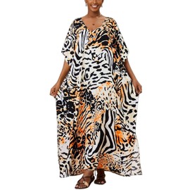 IMAGEKOPE Kaftan Dresses for Women Plus Size Bathing Suit Cover up Vneck Batwing Dress Loose fit Moroccan Caftan mumu Dresses