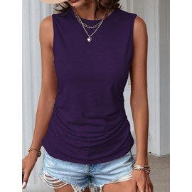Zeagoo Womens Ruched Tank Tops Sleeveless Scoop Neck Stretch Casual Dressy Shirts Purple XL