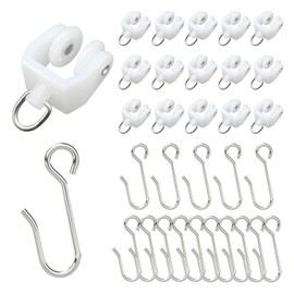Pocysem Flexible Bendable Ceiling Curtain Track Roller Hooks Plastic Metal Gliders with Hooks for Shower Window（15PCS-White）