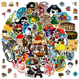 Pack of 100 Pirate Stickers, Pirate Anime Stickers, Pirate Sticker Set, Pirate Waterproof Vinyl Stickers, Cartoon Graffiti Stickers for Laptop, Skateboard, Luggage, Suitable for Children, Teens