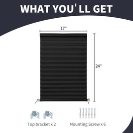 LUCKUP RV Window Shades, Blackout RV Blinds Curtains for Camper 17" W x 24" L with Aluminum Foil, RV Pleated Shades for Travel Trailer Window, Black