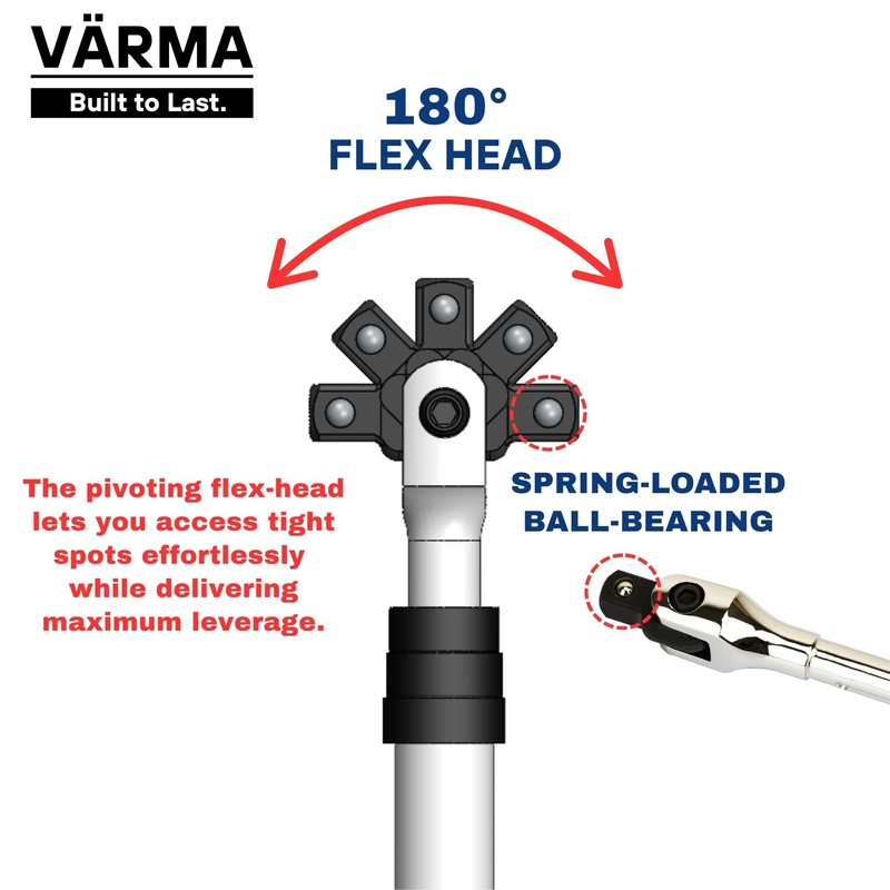 VÄRMA ProTorque 3/8” Drive Extendable Telescoping Breaker Bar with 180°